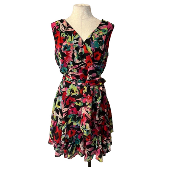 Tahari Levine Dress 10 Vibrant Floral Short Sleeve Stretch Sheath Career Church - Picture 1 of 9